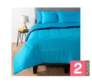 Plumón bicolor 2 plazas + Juego de sábanas azul