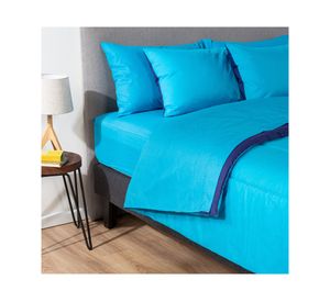 Plumón bicolor 2 plazas + Juego de sábanas azul