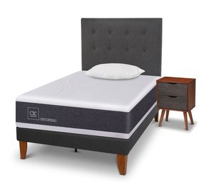 Cama europea Curve Ortopedic 1.5 plazas + 1 almohada+ 1 respaldo + velador Cic