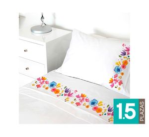 Juego Sábanas 1.5 plazas Jardín de Flores blanco