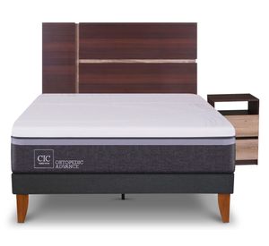 Cama europea Curve Ortopedic Advance 1.5 plazas Enio + respaldo + velador Cic