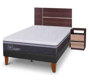 Cama europea Curve Ortopedic Advance 1.5 plazas Enio + respaldo + velador Cic