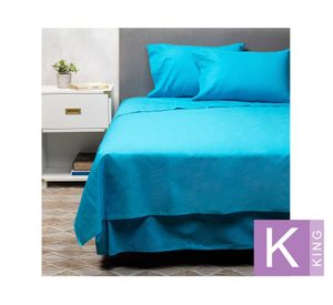 Cubre colchón King + Juego de sábanas + Faldón azul