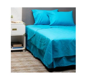 Cubre colchón King + Juego de sábanas + Faldón azul