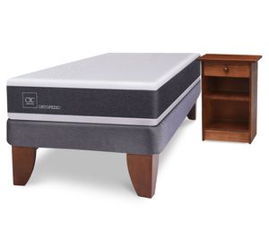 Cama europea 1.5 plazas Ortopedic + velador Dublín caramelo Cic