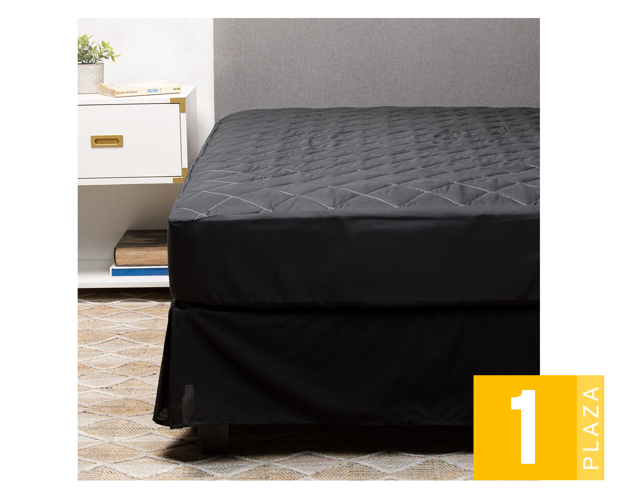 Arthome Cubre colchón 1 plaza + Faldón negro
