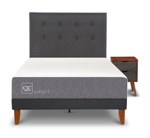 Cama europea Curve Smart 1.5 plazas + respaldo + velador grafito Cic