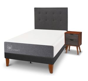 Cama europea Curve Smart 1.5 plazas + respaldo + velador grafito Cic