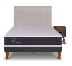 Cama europea Curve New Ortopedic 1.5 plazas Tigris + 1 respaldo + 1 velador Cic