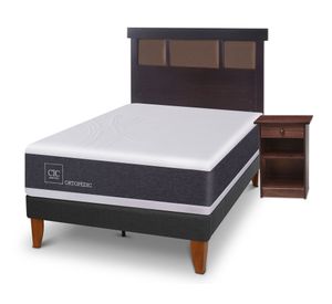 Cama europea Curve Ortopedic 1.5 plazas + 1 respaldo + 1 velador Cic