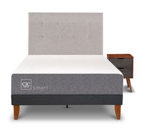 Cama europea Curve Smart 1.5 plazas + respaldo + velador gris perla Cic