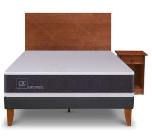 Cama europea Curve Ortopedic 1.5 plazas New Villarrica + respaldo + velador Cic