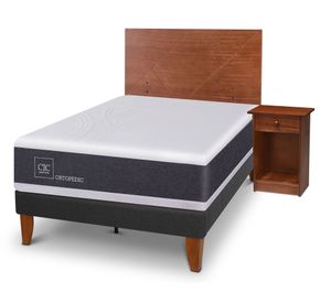 Cama europea Curve Ortopedic 1.5 plazas New Villarrica + respaldo + velador Cic