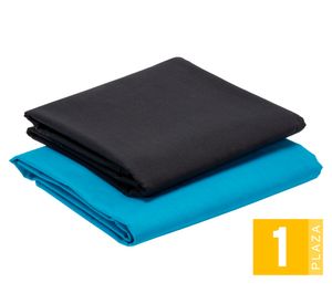 Pack 2 Juego de sábanas 1 plaza celeste/negro