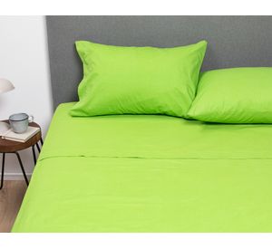 Juego de sábanas 1.5 plazas verde + Cubre colchón blanco