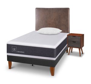 Cama europea Curve Ortopedic 1.5 plazas 1 almohada + 1 respaldo + 1 velador Cic