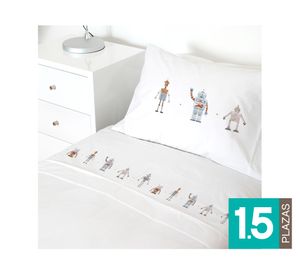 Juego Sábanas 1.5 plazas Robot blanco