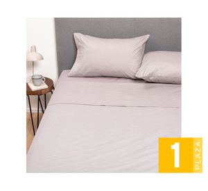 Juego de sábanas 1 plaza gris + Cubre colchón blanco