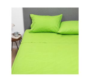 Juego de sábanas 2 plazas verde + Cubre colchón blanco