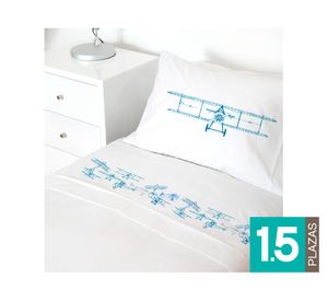 Juego Sábanas 1.5 plazas Aviones blanco