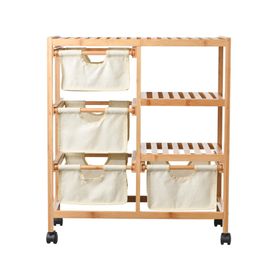 Organizador 4 cajones con ruedas bamboo/tela