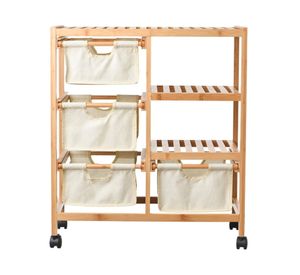 Organizador 4 cajones con ruedas bamboo/tela
