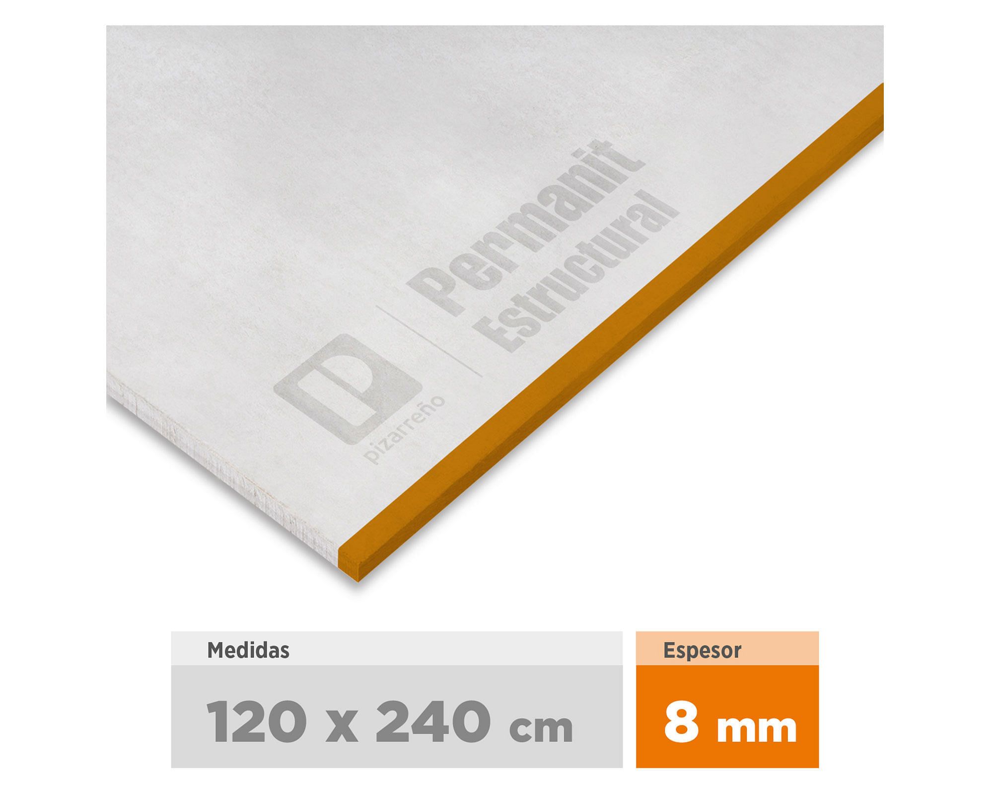 Plancha fibrocemento 8x1200x2400 mm Permanit estructural Pizarreño