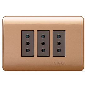 Placa armada tomacorriente triple 10A 2P+T Génesis dorado Schneider