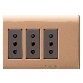 Placa armada tomacorriente triple 10A 2P+T Génesis dorado Schneider