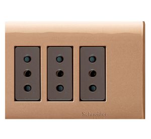 Placa armada tomacorriente triple 10A 2P+T Génesis dorado Schneider