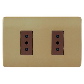 Placa armada tomacorriente doble 10A 2P+T Génesis dorado Schneider