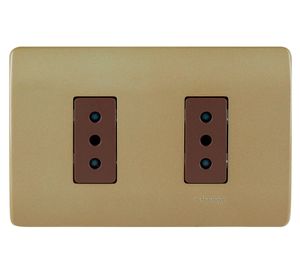 Placa armada tomacorriente doble 10A 2P+T Génesis dorado Schneider