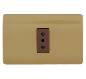 Placa armada tomacorriente 10A 2P+T Génesis dorado Schneider