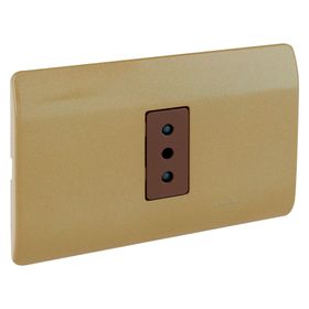 Placa armada tomacorriente 10A 2P+T Génesis dorado Schneider