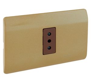 Placa armada tomacorriente 10A 2P+T Génesis dorado Schneider