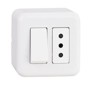 Casquete interruptor 16A 9/12 + tomacorriente 10A Génesis blanco Schneider