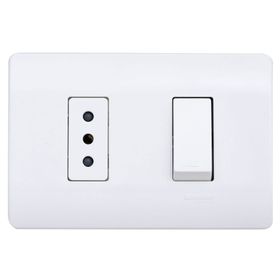 Placa armada interruptor 9/12 + tomacorriente 10A Génesis blanco Schneider