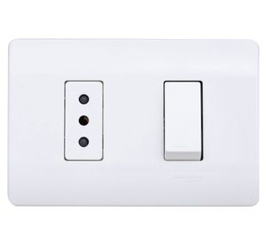 Placa armada interruptor 9/12 + tomacorriente 10A Génesis blanco Schneider