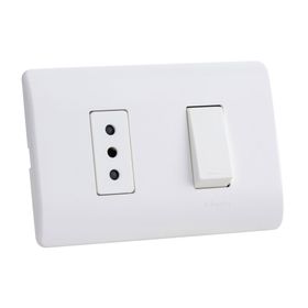 Placa armada interruptor 9/12 + tomacorriente 10A Génesis blanco Schneider