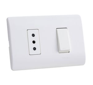 Placa armada interruptor 9/12 + tomacorriente 10A Génesis blanco Schneider