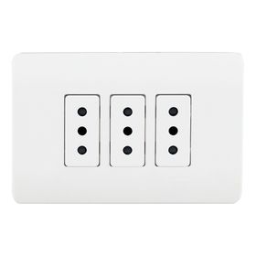 Placa armada tomacorriente triple 10A 2P+T Génesis blanco Schneider