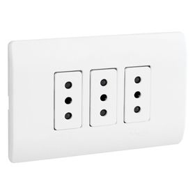 Placa armada tomacorriente triple 10A 2P+T Génesis blanco Schneider