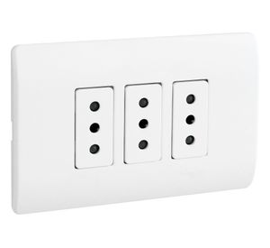 Placa armada tomacorriente triple 10A 2P+T Génesis blanco Schneider