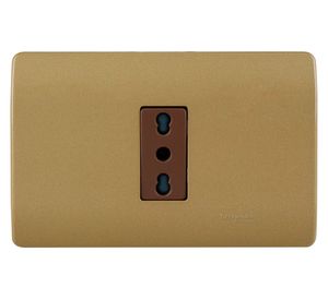 Placa armada tomacorriente 10/16A 2P+T Génesis dorado Schneider