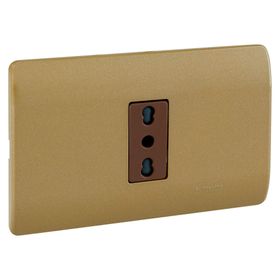 Placa armada tomacorriente 10/16A 2P+T Génesis dorado Schneider