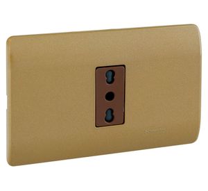 Placa armada tomacorriente 10/16A 2P+T Génesis dorado Schneider