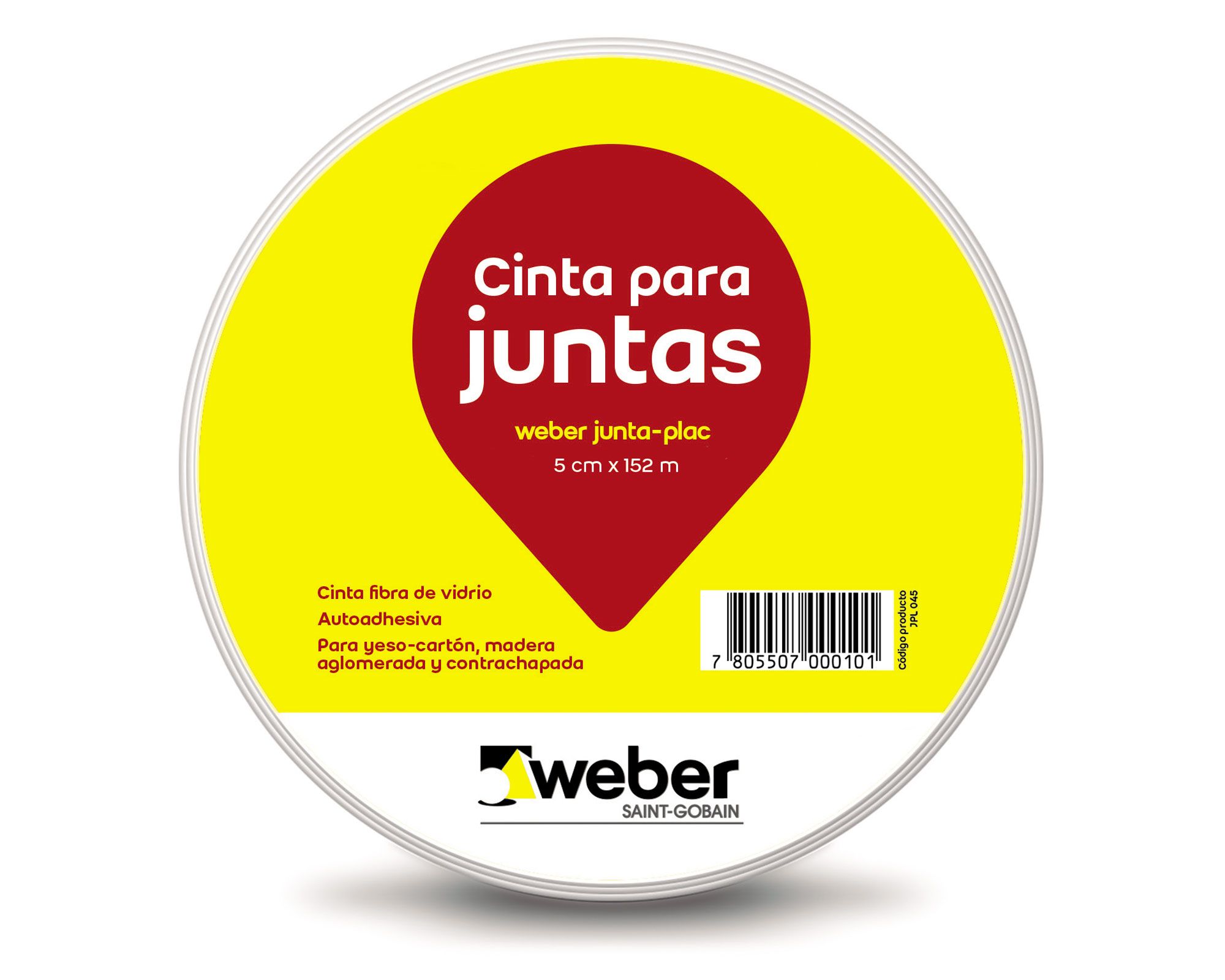 Cinta para juntas yeso cartón 5 cm x 152 m weber.