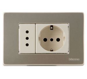 Enchufe hembra schuko + enchufe 10 amp aluminio Bticino