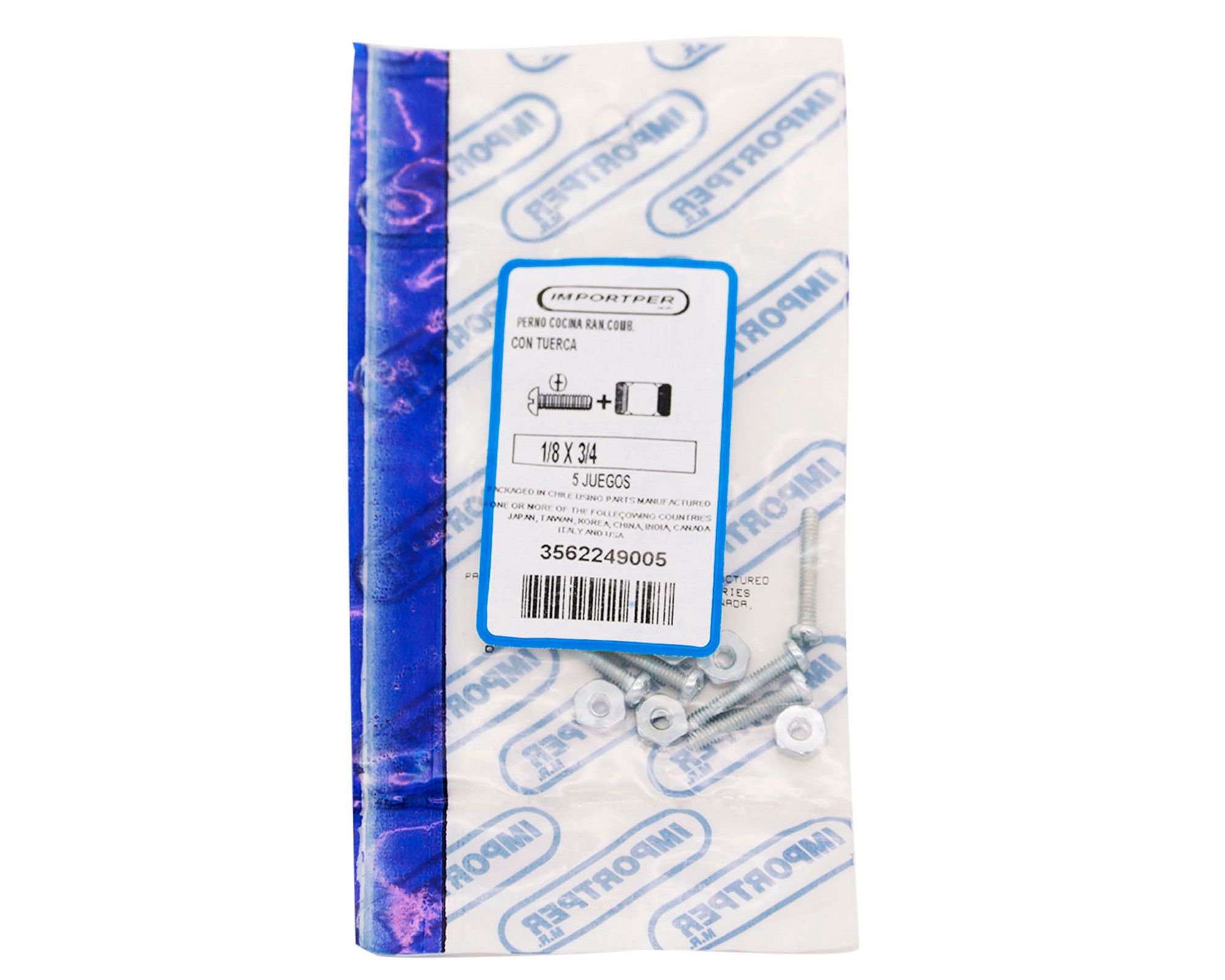 Perno ranura combinada 1/8x3/4'' zincado 5 unidades Imporper