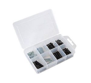 Caja plástica con 8 divisiones. clavos de acero aleado Mamut